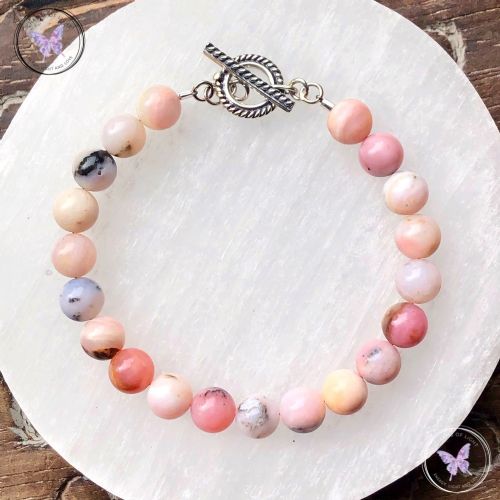 Pink Opal Healing Bracelet with Silver Toggle Clasp